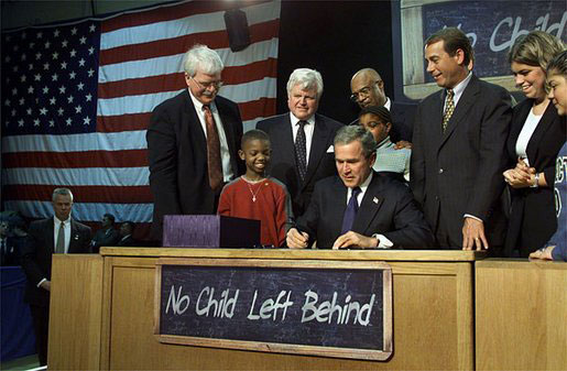 President George W. Bush signs education legislation, No Child Left Behind