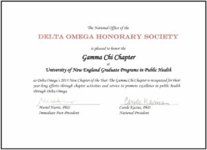 Gamma Chi New Chapter Award Certificate MPH